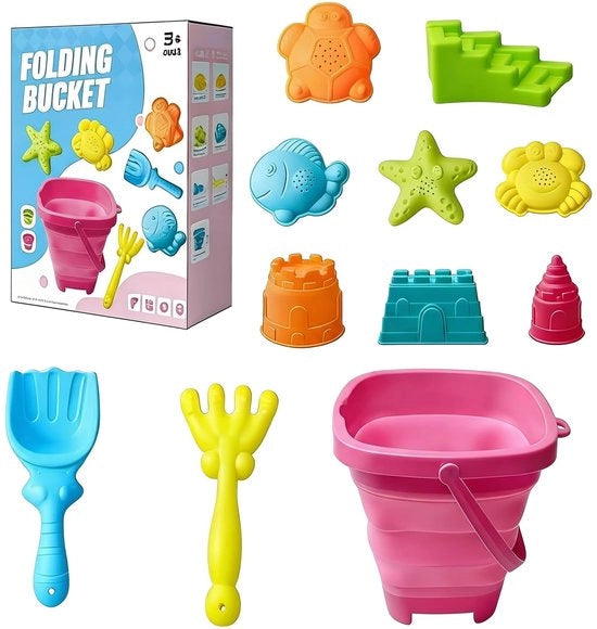 Set di gioco per il sabbia 11 pezzi - Set di sabbia - Borsa di sabbia - Barca di sabbia - Forma di sabbia - Secchio di plastica pieghevole - 11 Litri - Set di giochi per il sabbia