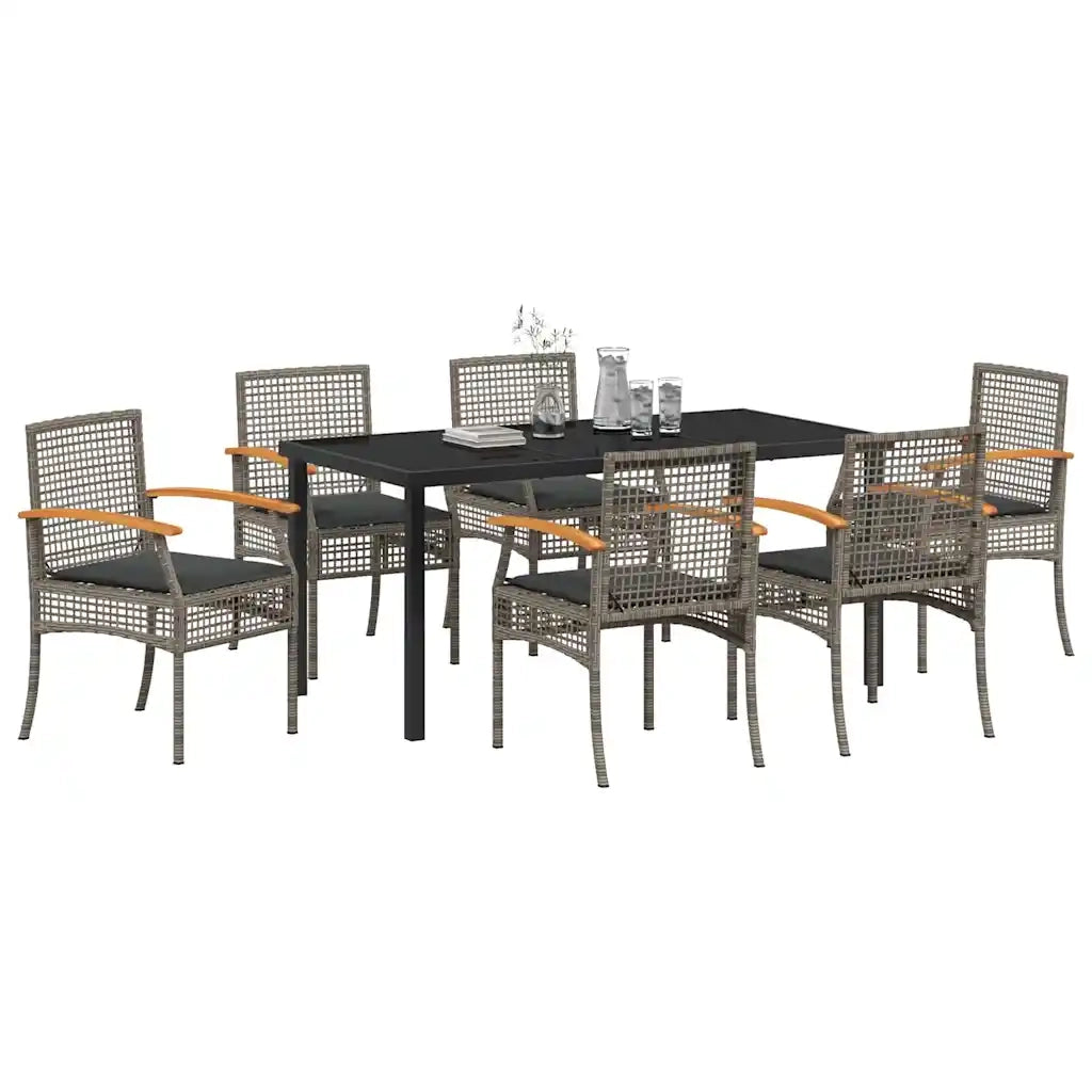 Set da Pranzo per Giardino 7 pcs Grigio polyrattan