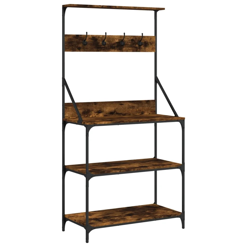 Mensola da cucina-Scaffale Cucina Ganci 4 Ripiani Rovere Fumo Legno Multistrato