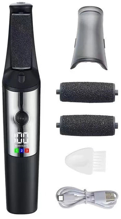 Set di cura pediatica elettrico a 5 pezzi - Apparecchio Gua Sha per piedi - 3 velocità regolabili - Adatto per cellule epidermiche morte e calli - Rasoi per piedi elettrico nero