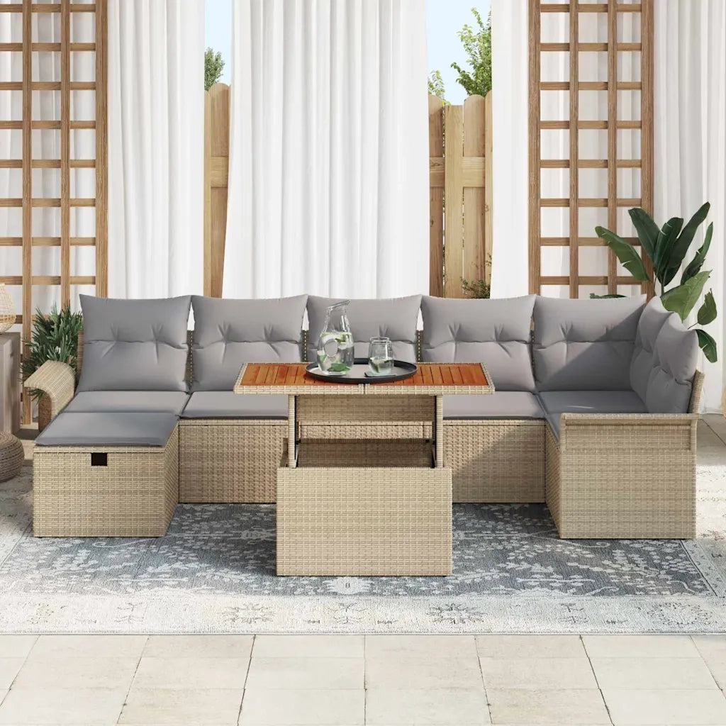 Set Divano da Giardino con cuscino 8 pcs Beige polyrattan 3359920
