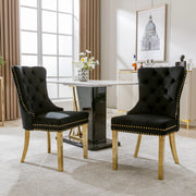 OKWISH Set di 2 Sedie da Pranzo con Anello sullo Schienale e Borchie Decorative, Gambe in Metallo Dorato, Velluto Nero