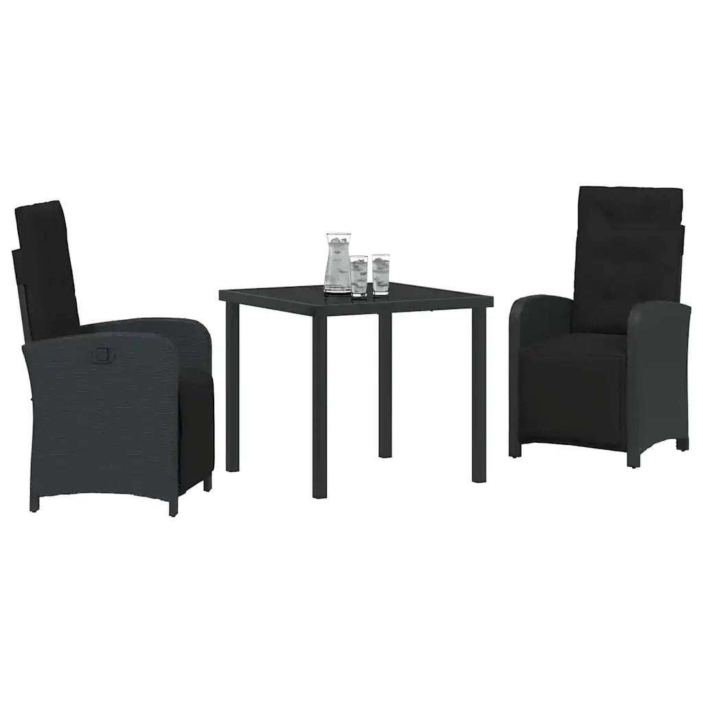 Set da Pranzo per Giardino con cuscino 3 pcs Nero polyrattan