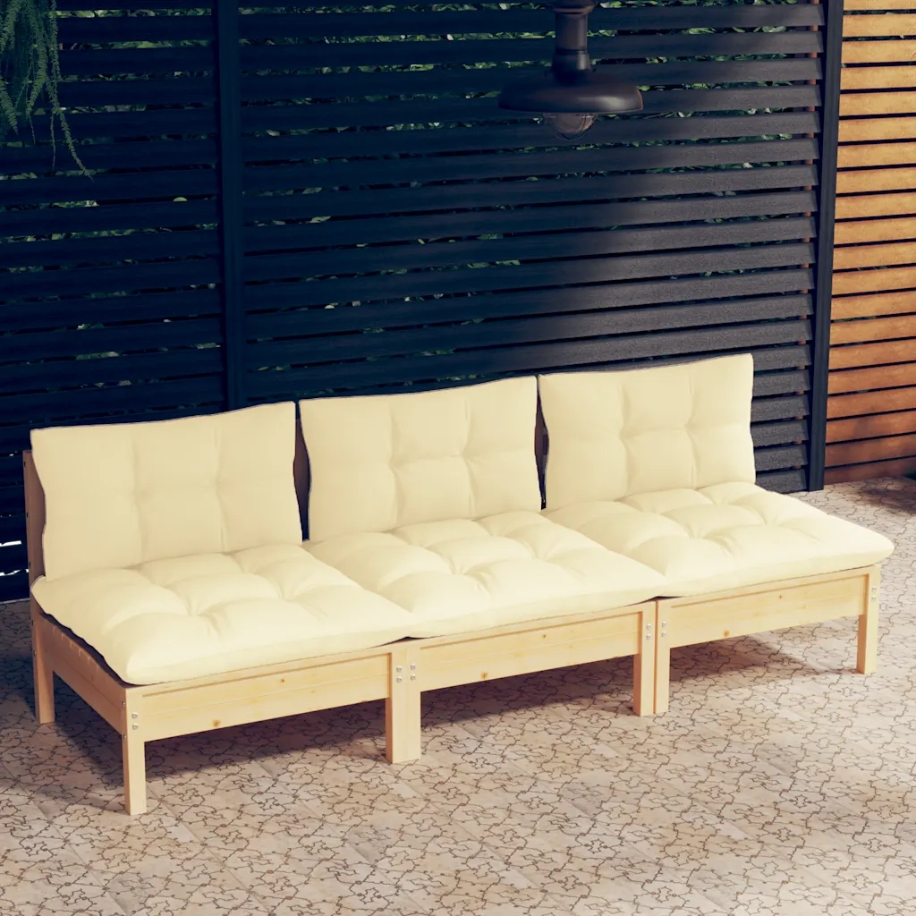 Divano da Giardino a 3 Posti con Cuscini Crema Massello di Pino 3096076