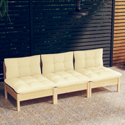 Divano da Giardino a 3 Posti con Cuscini Crema Massello di Pino 3096076