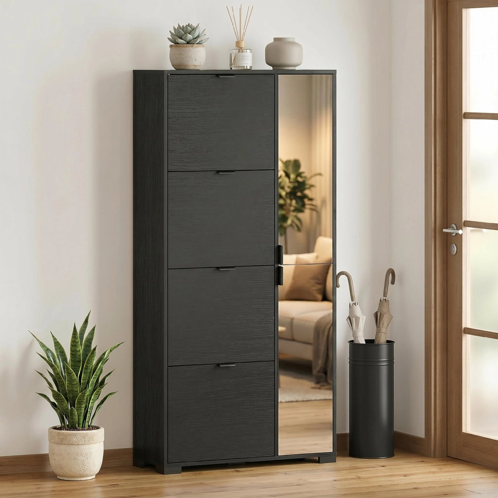 Scarpiera con Specchio e 4 Cassetti a Ribalta ¨C Zephmum ¨C Nero