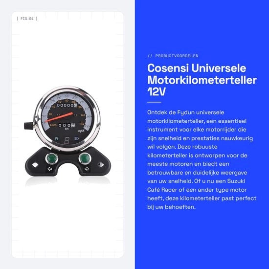 Contachilometro Universale - 12V - Dimensioni 95 x 105 mm - Adatto per la maggior parte delle Motociclette - Con Illuminazione degli Strumenti - Peso 730g - Contachilometro per Motociclette