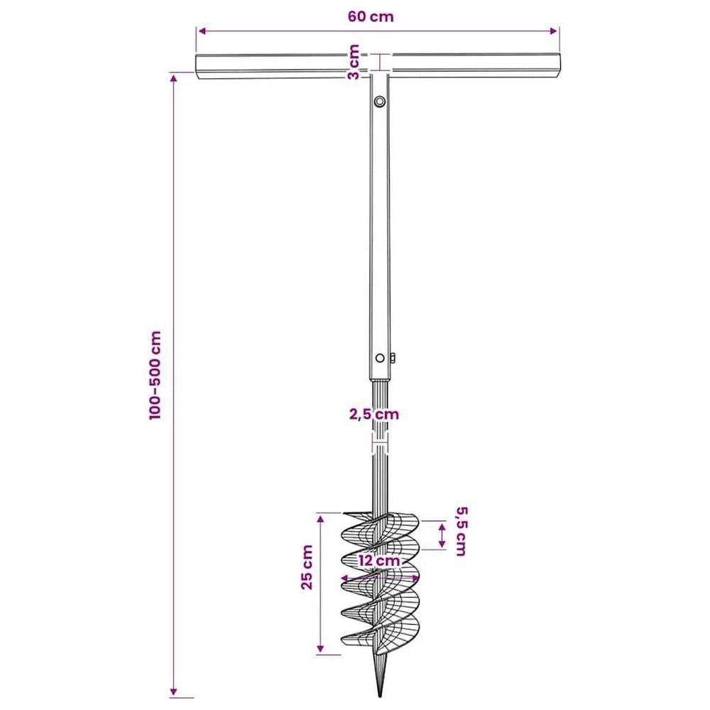 Earth Auger With Handle, 120 Mm Extension Tube, 5 M