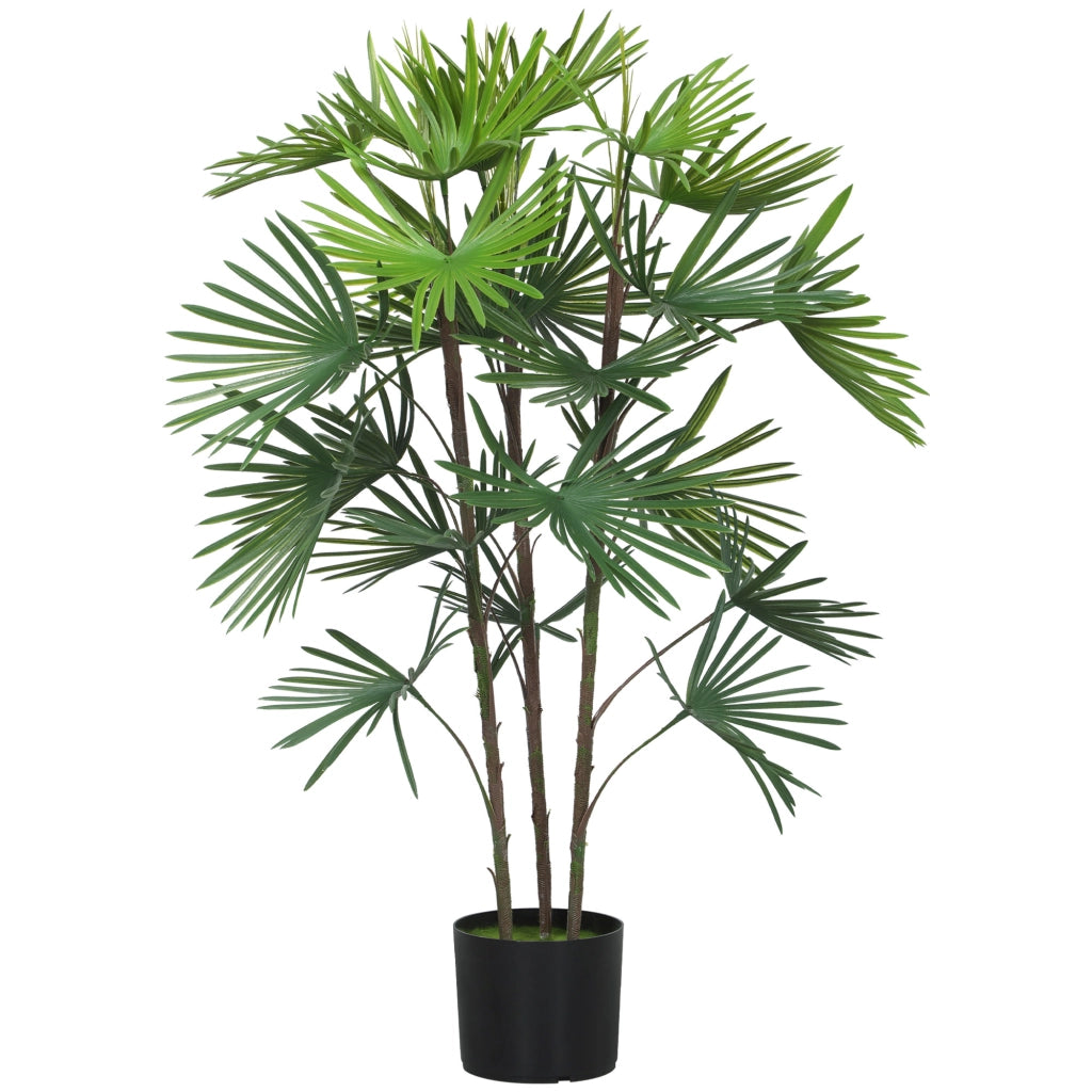 Palma Artificiale da 90 cm a 24 Foglie in Plastica Verde con Vaso da ?16.5x13.5 cm