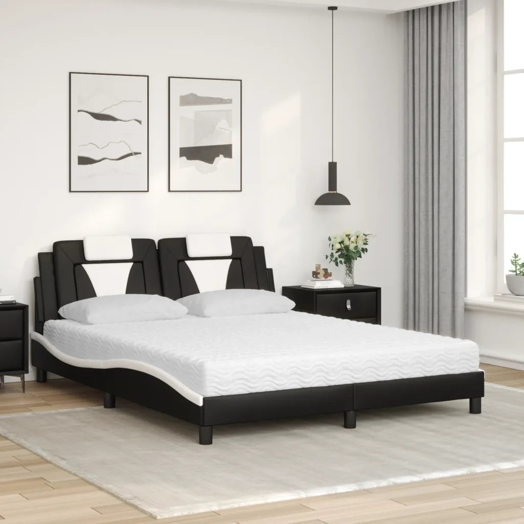 Letto Viana con Materasso Nero e Bianco 160x200cm Similpelle 3208808