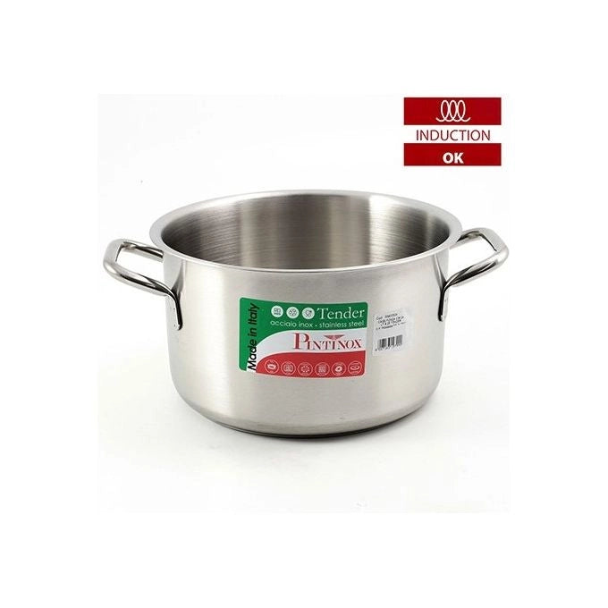 PINTINOX PNT670B24 Tender Casseruola Alta 2 Manici in Acciaio Inox 18-10 AISI 304 Diametro 24 cm Altezza 14,5 cm Capacita' 6 Litri colore Acciaio