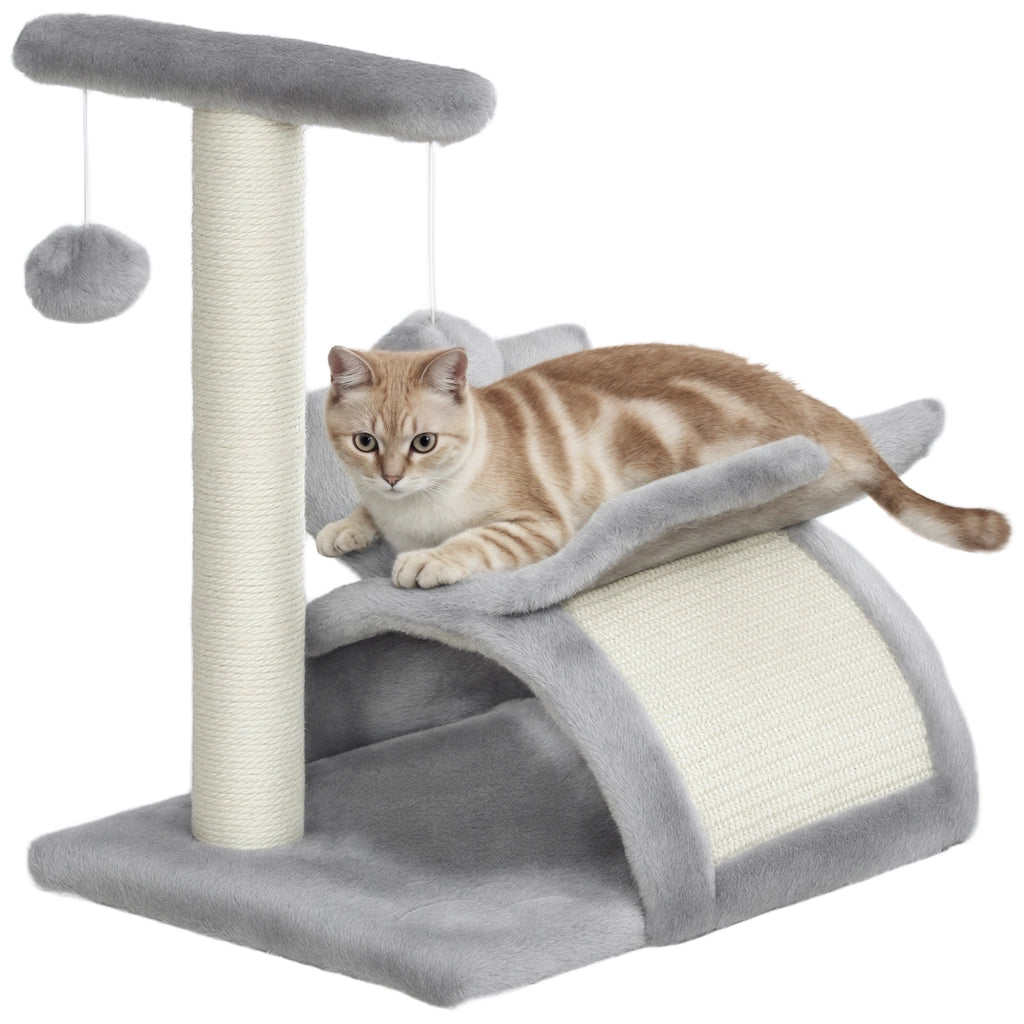 Tiragraffi per Gatti con Cuccia e Palline ¨C Minimal ¨C Grigio 40x30x43cm
