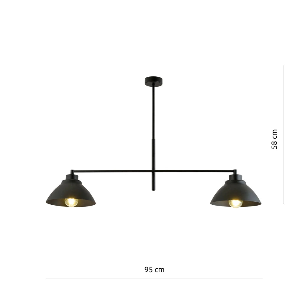 Lampadario Minimal Castore Acciaio Nero 2 Luci E27 Ip20