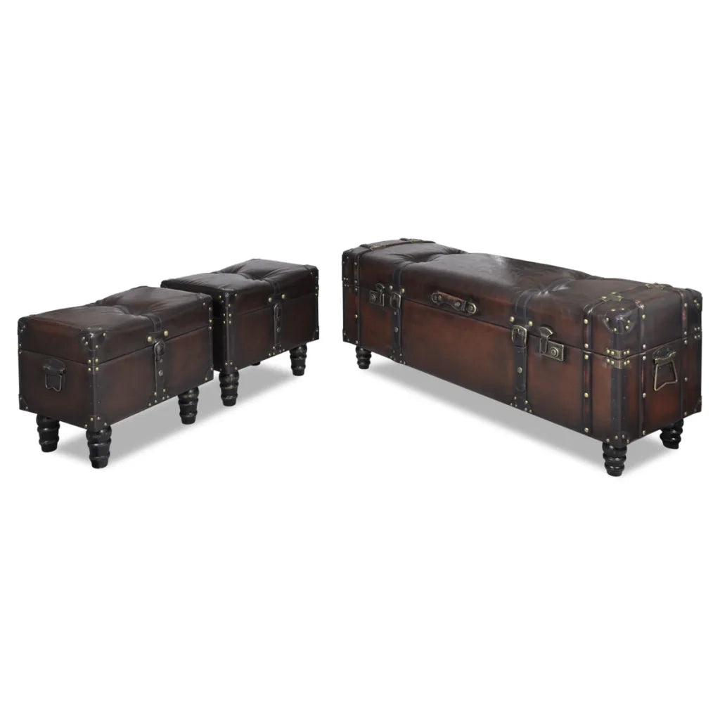 Cassapanca Set 3 pz-Panca con Contenitore Marrone