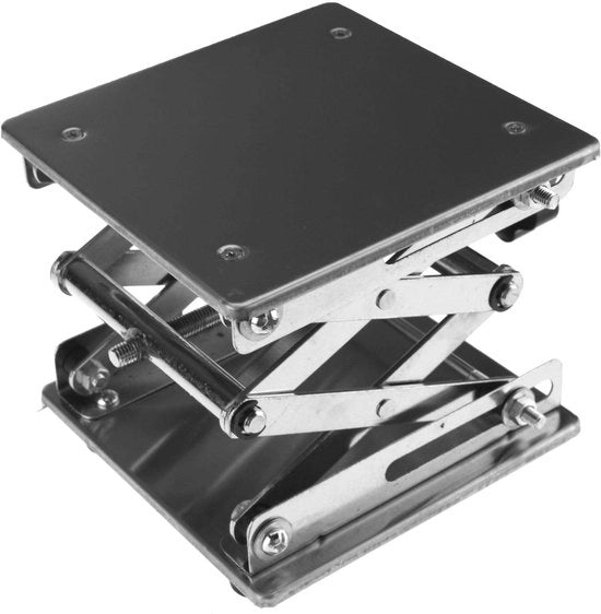 Piattaforma di sollevamento flessibile 150x150mm - Acciaio inossidabile - Elevatore a scissor - Massa massima da sollevare 10kg - Portata di sollevamento 75-260mm - Stabilità - Elevatore per laboratorio