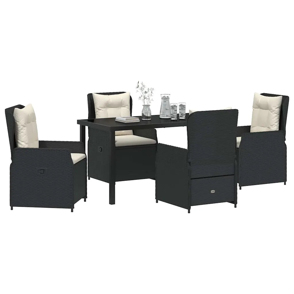 Set da Pranzo per Giardino 5 pcs Nero polyrattan