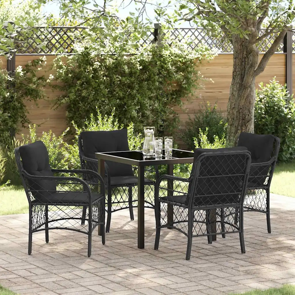 Set da Pranzo per Giardino con cuscino 5 pcs Nero polyrattan