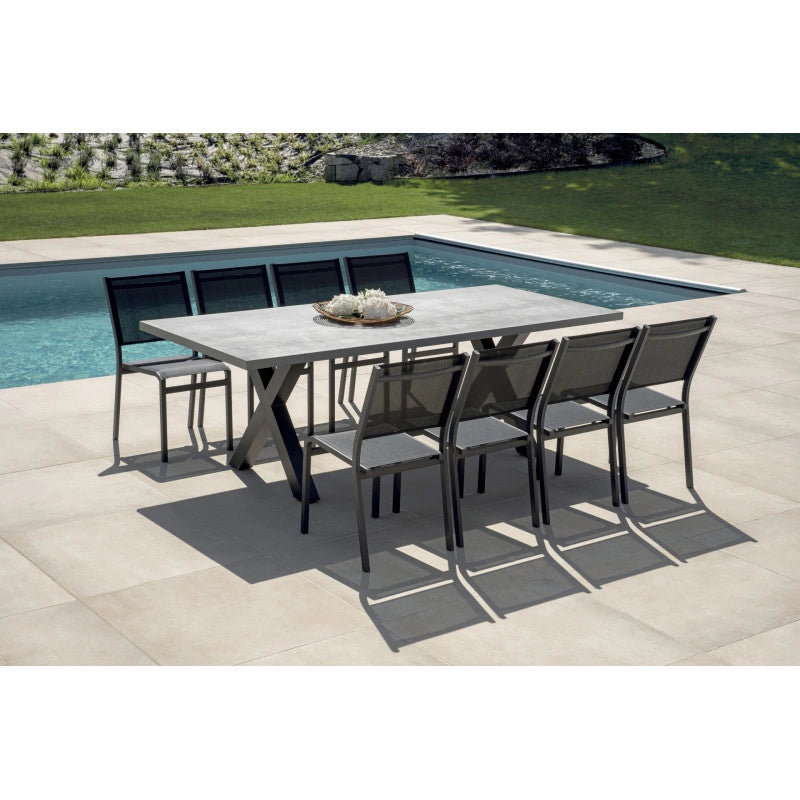 Tavolo Amantea 220x100 Alluminio Antracite Piano Resina Grigio Moia