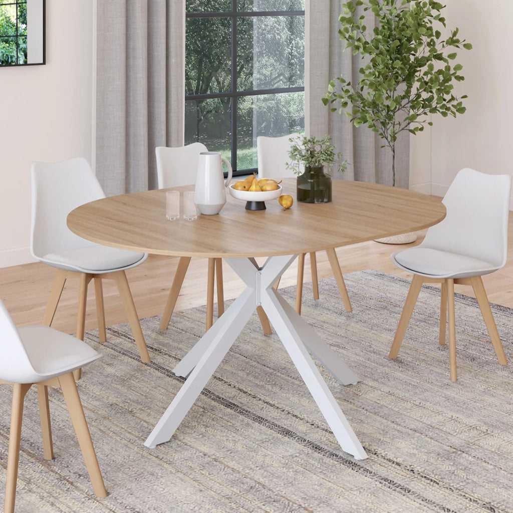 IDMarket - ALIX Tavolo da pranzo rotondo allungabile per 4-8 persone con gamba in legno e ragno bianco 110-150 cm