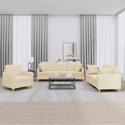 Set Divani 3 pz con Cuscini Crema in Tessuto