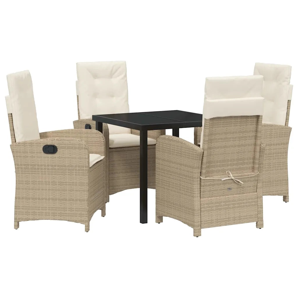 Set da Pranzo per Giardino con cuscino 5 pcs Beige polyrattan