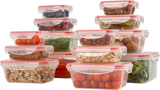 Set di 14 contenitori in plastica con coperchio, 100% ermetici, contenitori per pasti, contenitori per pane, contenitori per preparazione pasti con coperchio, adatti per lavastoviglie, forno a microonde e congelatore