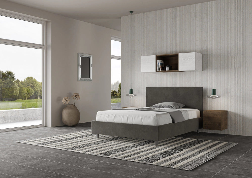 Letto Matrimoniale Large 180x200 cm con Rete e Contenitore Adele Grigio