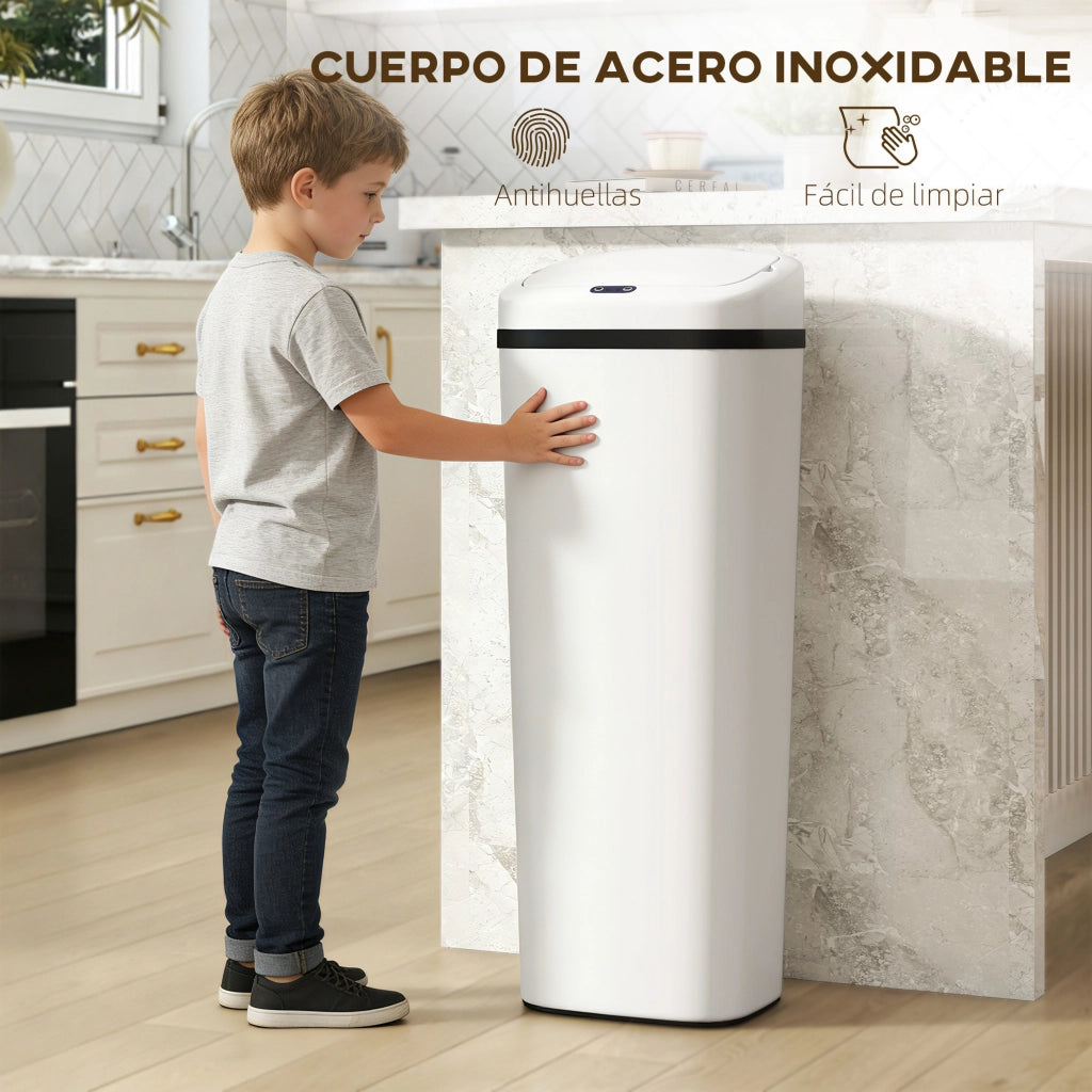 Pattumiera Automatica con Sensore ¨C Xylo ¨C 50L Acciaio Inox Bianco Antimpronta