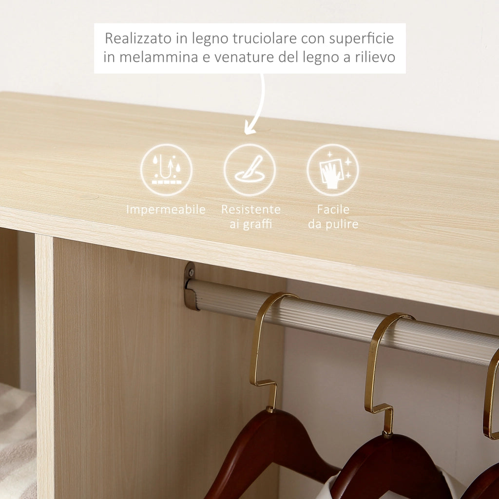 EasyComfort Stand Appendiabiti con 3 Ripiani e Barra Attaccapanni per Vestiti, 80x40x128 cm, Beige