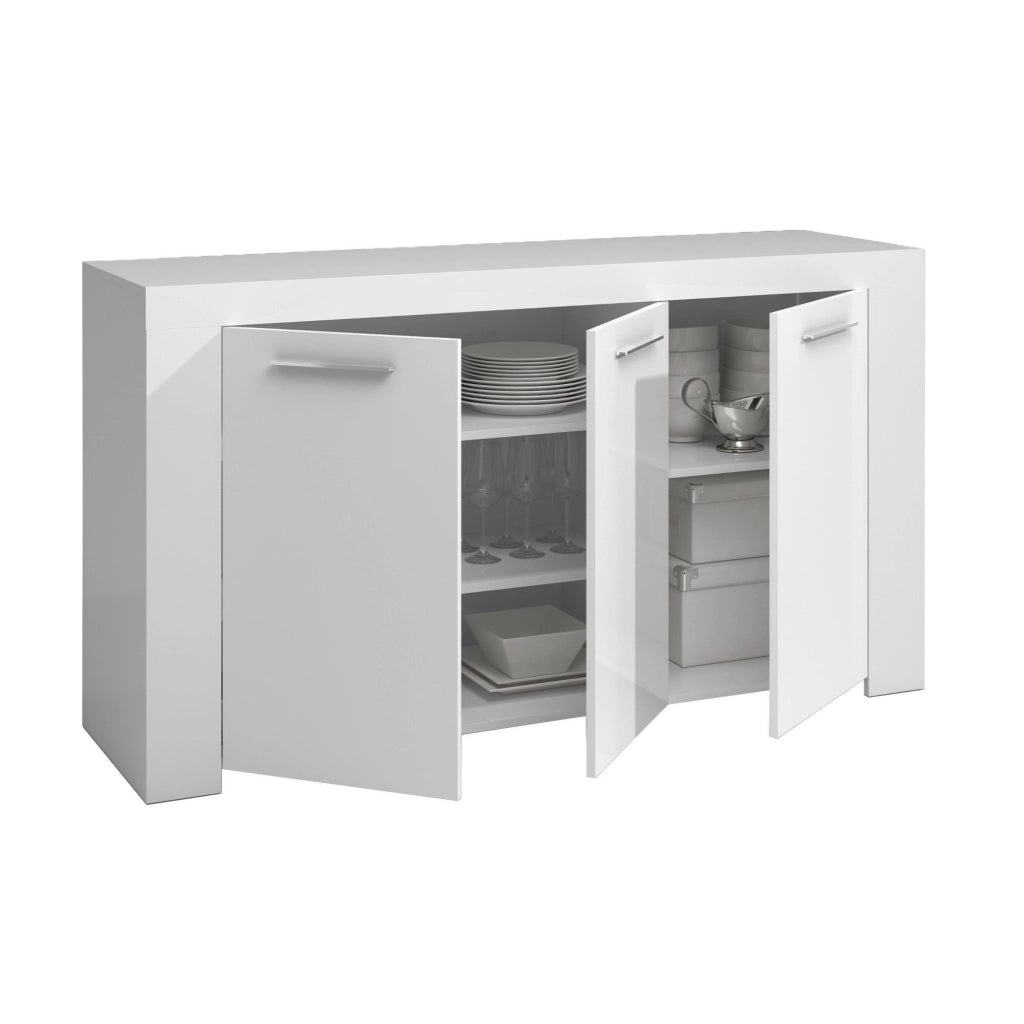 Credenza Amaculi, Madia moderna a 3 ante, Buffet da soggiorno, Mobile porta TV, Madia per salotto, cm 144x42h80, Bianco