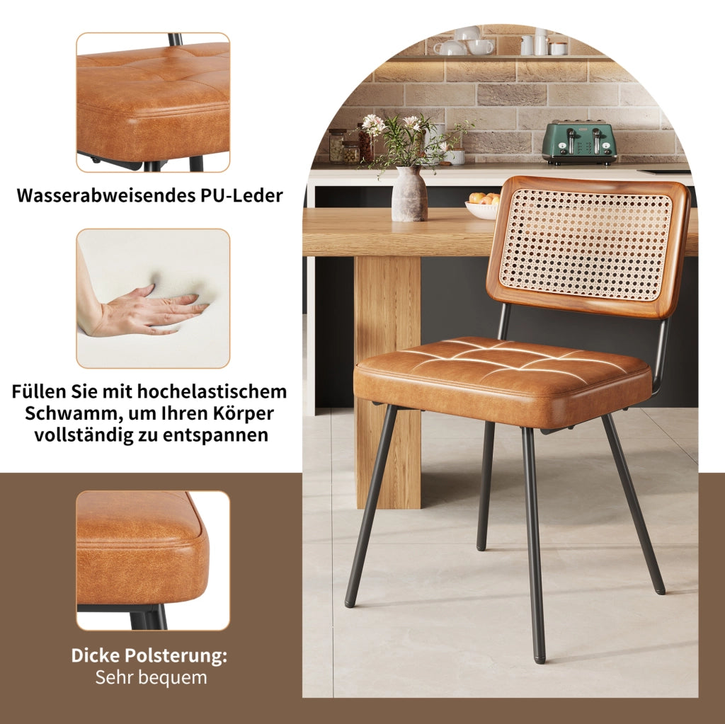 Sedia da pranzo ergonomica in PU e rattan PE marrone