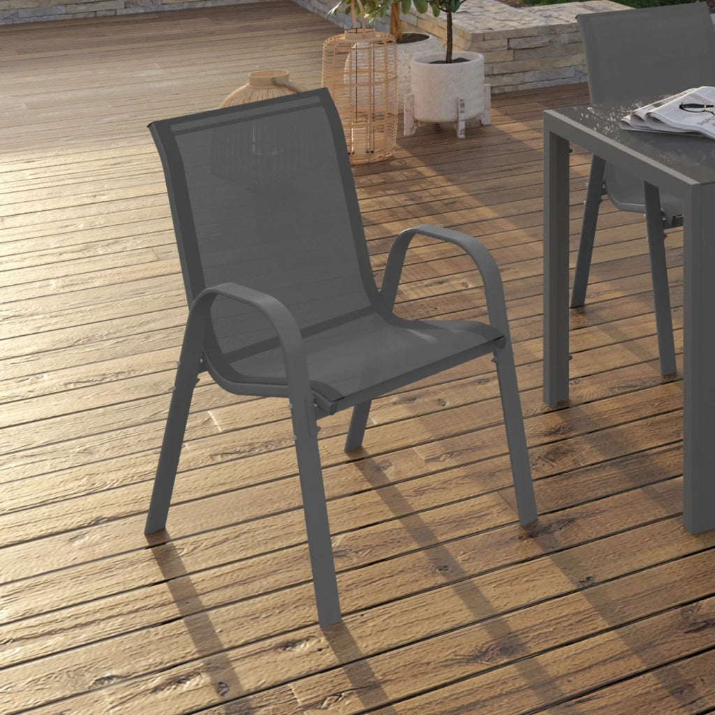 IDMarket - Set di 6 sedie impilabili in metallo e textilene grigio antracite LYMA