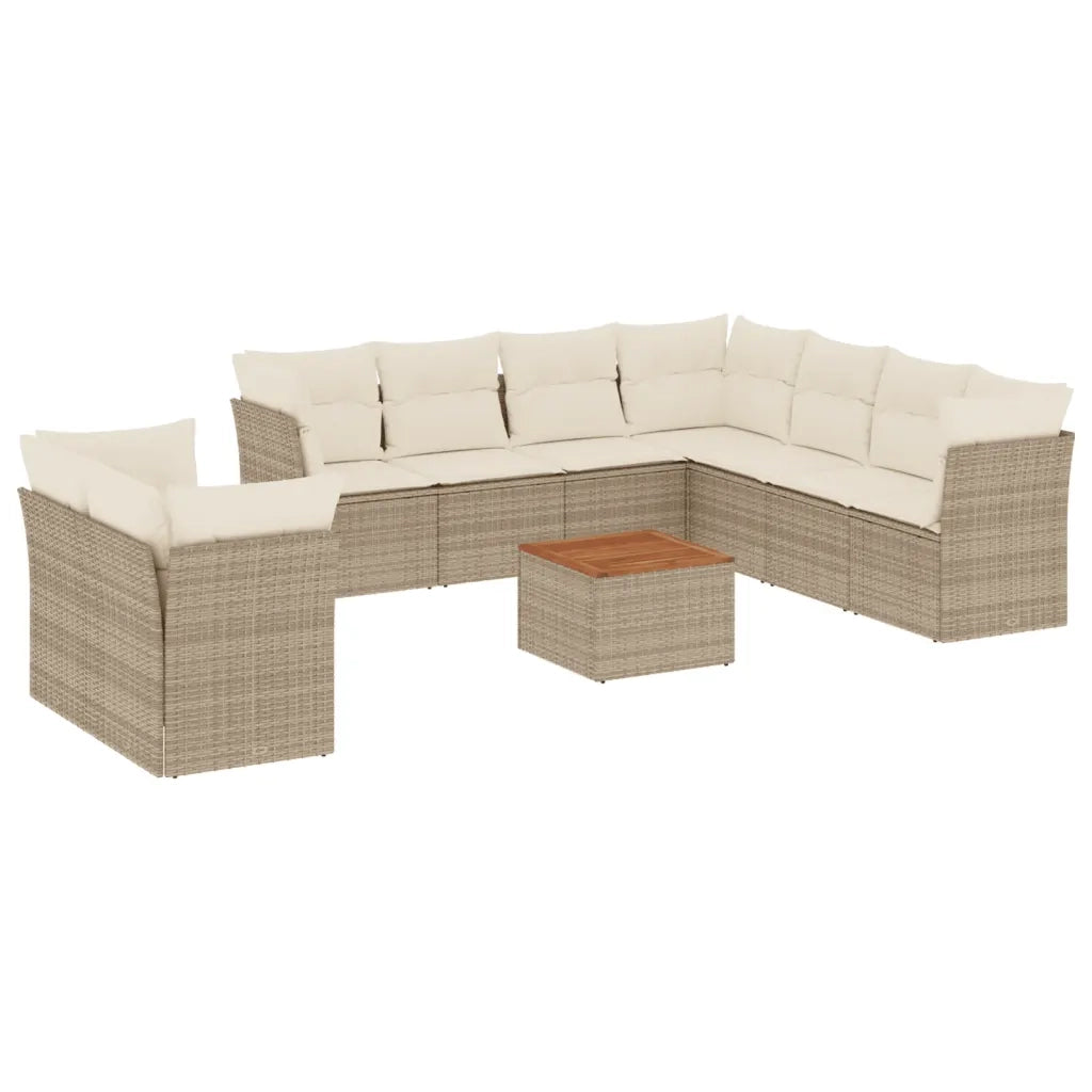 Set Divani da Giardino 11 pz con Cuscini Beige in Polyrattan 3256044