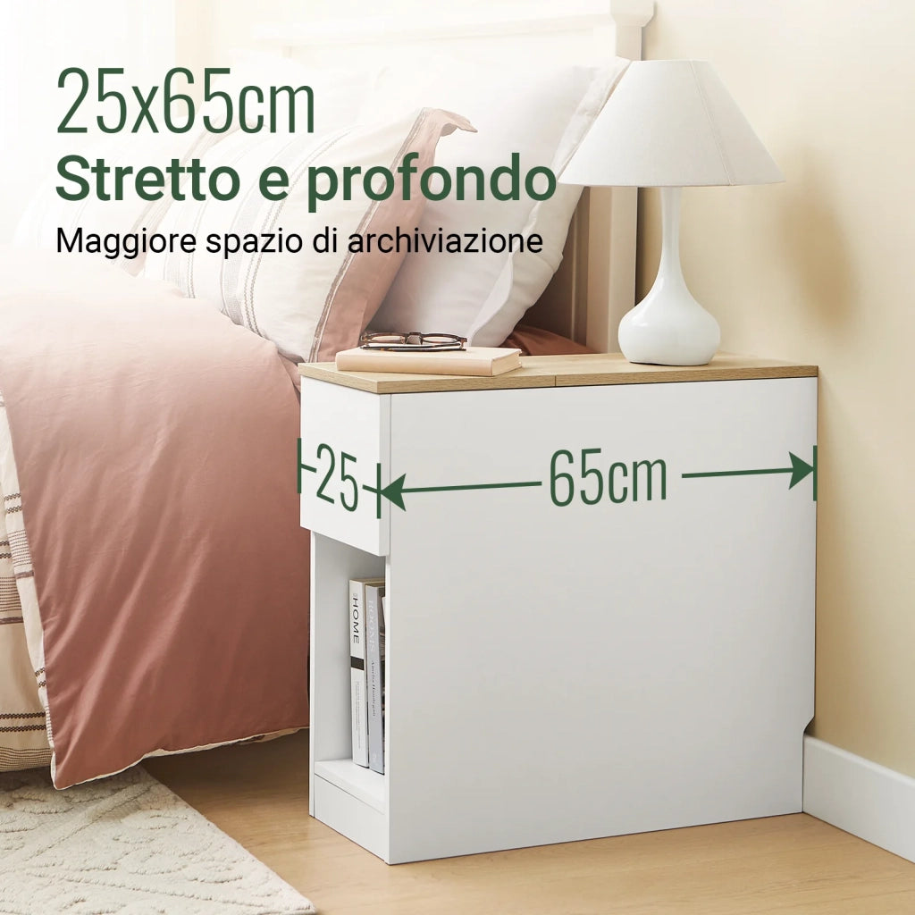 SoBuy Comodini con 3 scomparti, Tavolino Comodini Camera per Divano Salotto Sala da Pranzo Cucina, Tavolo Alto Stretto Bianco e Legno 25 x 65 x 60 cm FBT162-WN