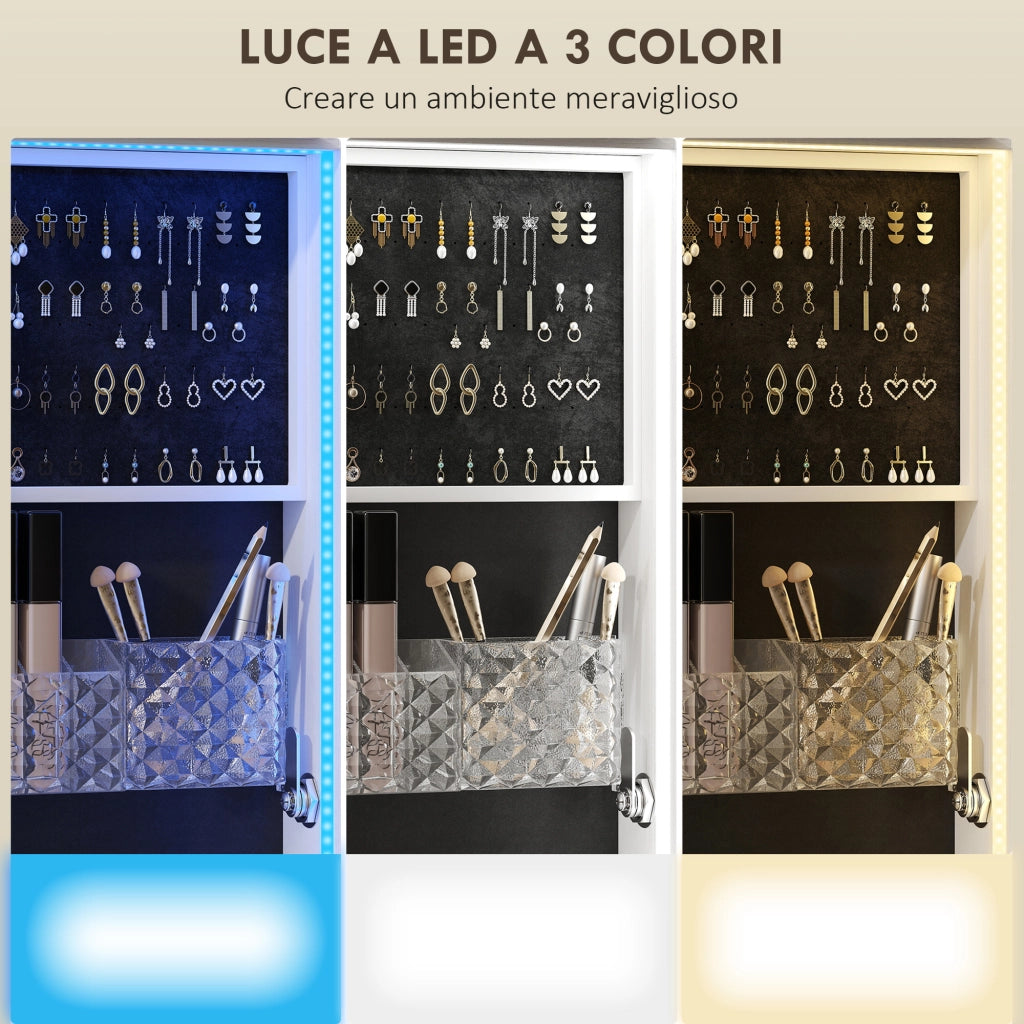 Armadio con Specchio, Luce LED e Ripiani ¨C Minimal ¨C Nero 37x40x165.5 cm