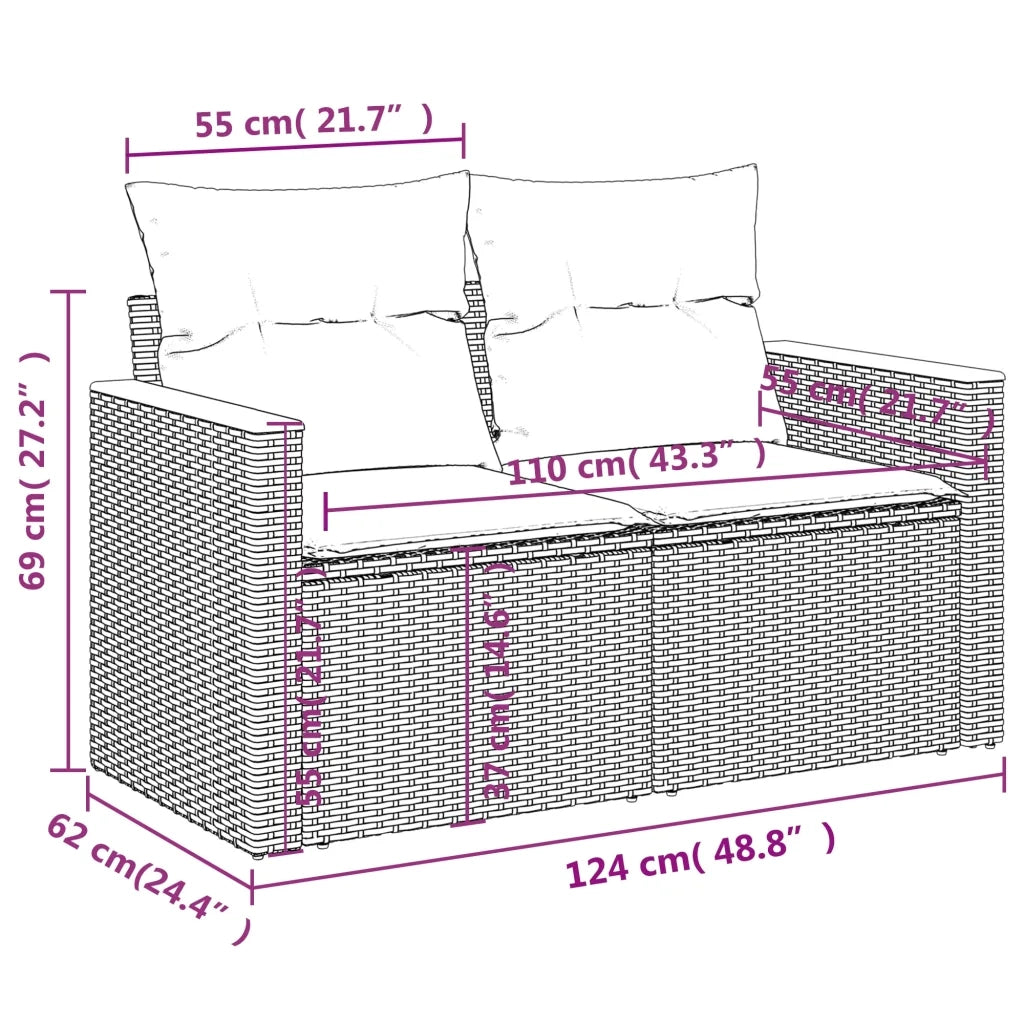 Set Divani da Giardino 9 pz con Cuscini Nero in Polyrattan 3226399