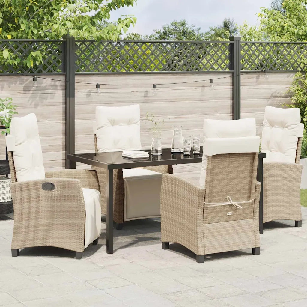 Set da Pranzo per Giardino con cuscino 5 pcs Beige polyrattan