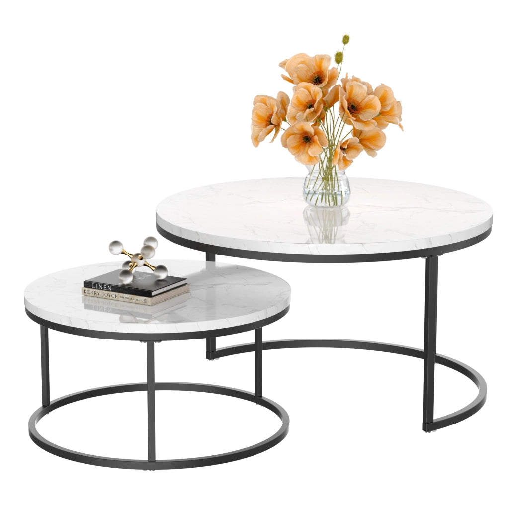 Set di 2 pezzi, 80x80x45 cm, in bianco e nero, realizzati in MDF con struttura in metallo.