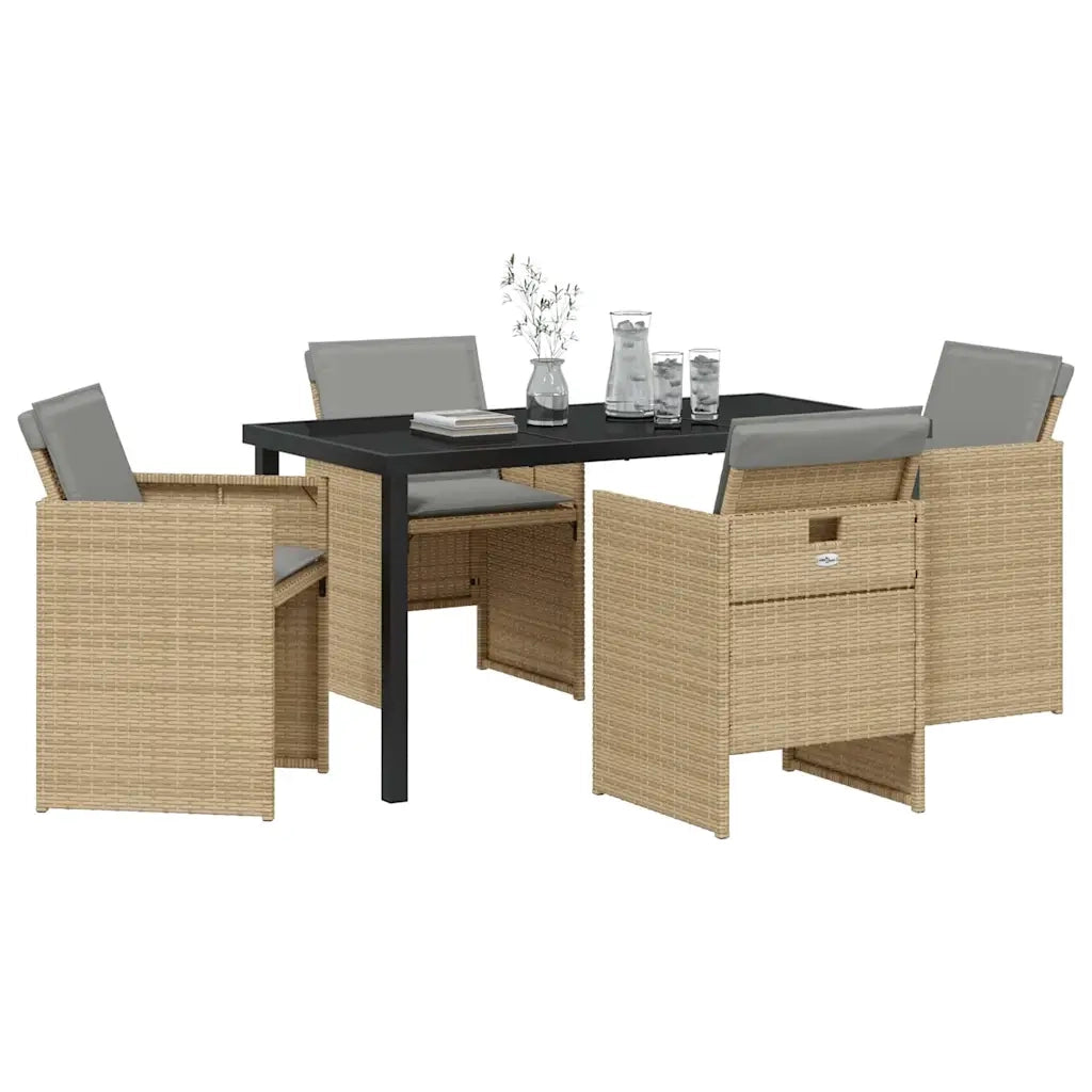 Set da Pranzo per Giardino 5 pcs Beige polyrattan