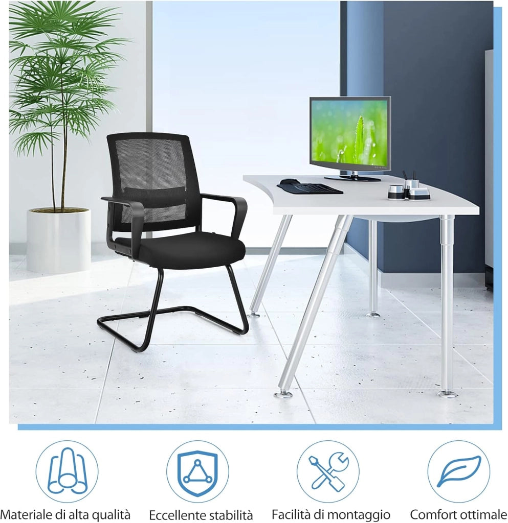 Sedia Cantilever, Sedia da Ufficio Ergonomica con Supporto Lombare Regolabile, Poltrona in Rete, con Schienale e Braccioli (54,5 x 60 x 94 cm, nero, 1)