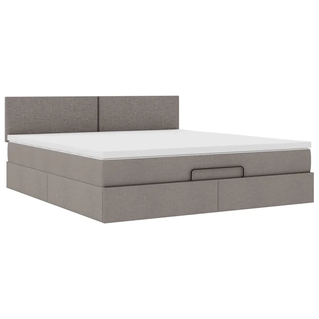 Pouf Letto con Materasso e LED Tortora 180x200cm in Tessuto