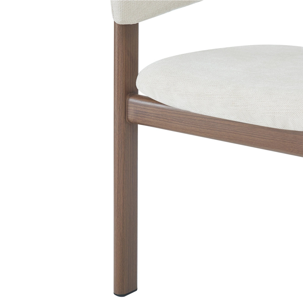 2 sedie da sala da pranzo in metallo con effetto legno noce e braccioli ergonomici in lino beige stile moderno