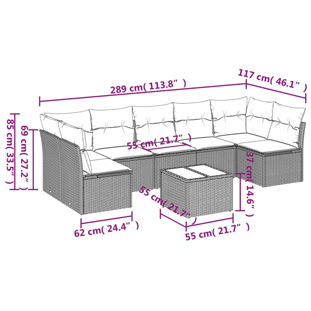 Set Divano da Giardino 8 pz con Cuscini Grigio in Polyrattan 3217440