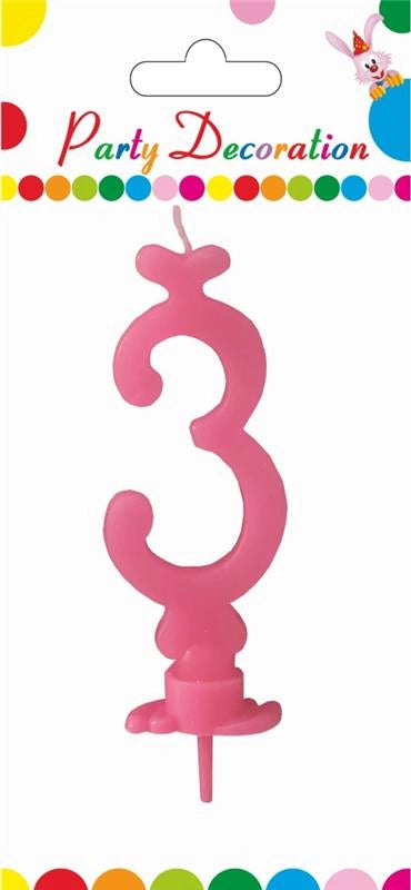 MAURY'S CANDELA PER COMPLEANNO NUMERO "3" ROSA