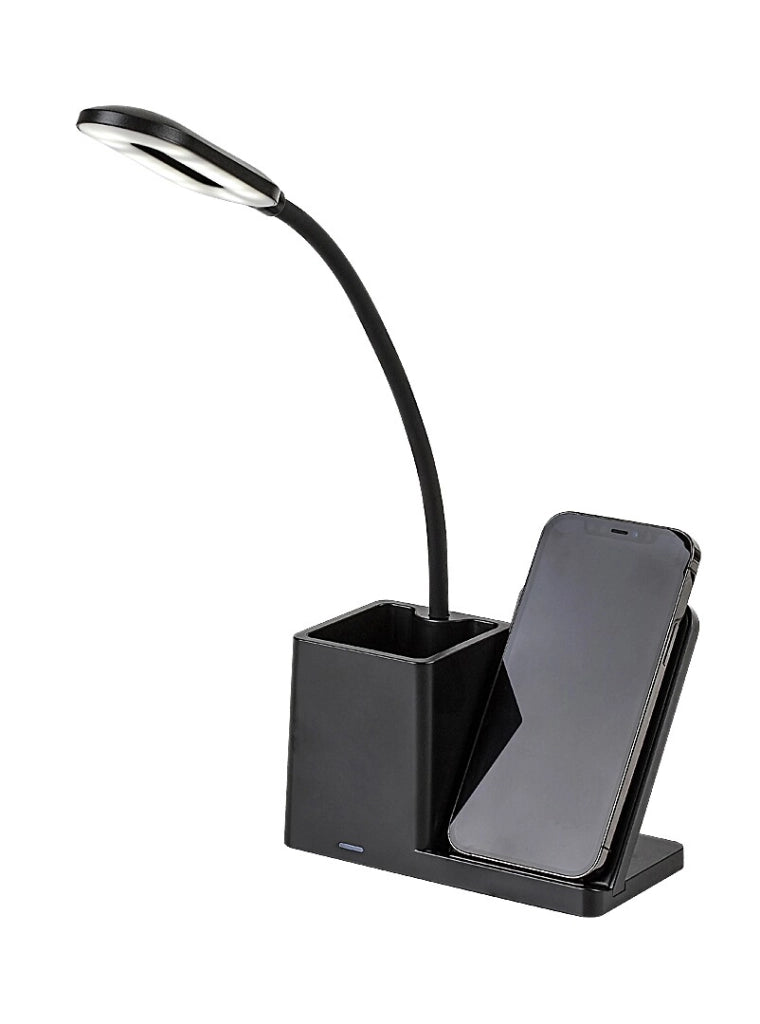 Lampada da scrivania LED nera dimmer CCT Qi USB Rabalux