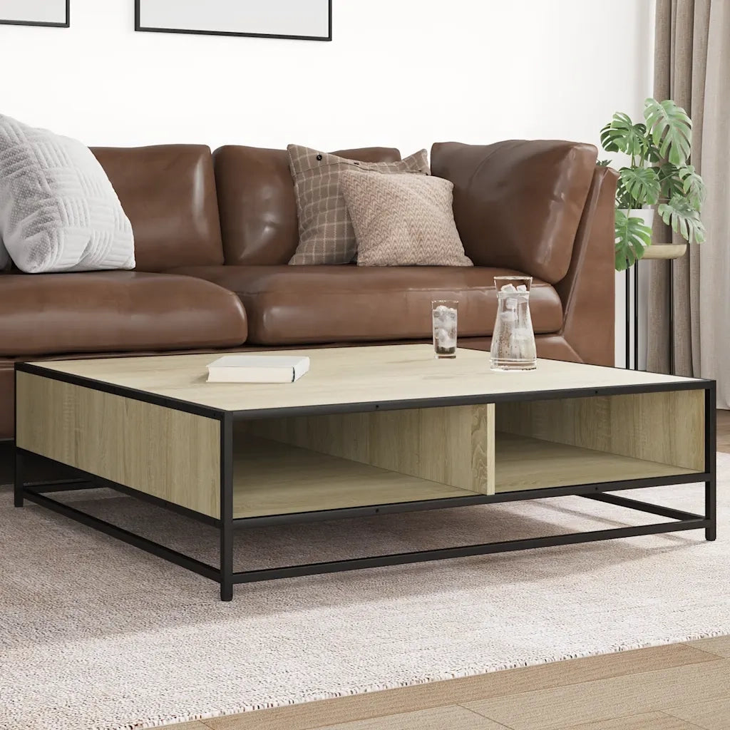 Tavolino-Tavolino da soggiorno-Tavolo Rovere Sonoma 100x100x30 cm in Truciolato e Metallo