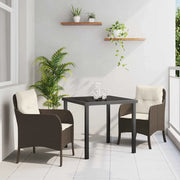 Set da Pranzo per Giardino con cuscino 3 pcs Marrone polyrattan