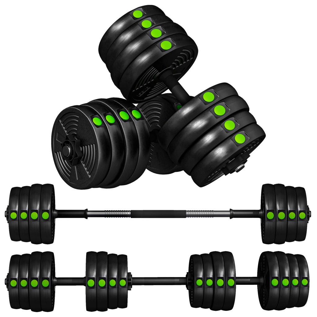 Set manubri 2 in 1 con bilanciere ¨C Minimal ¨C 30 kg, Nero/Verde
