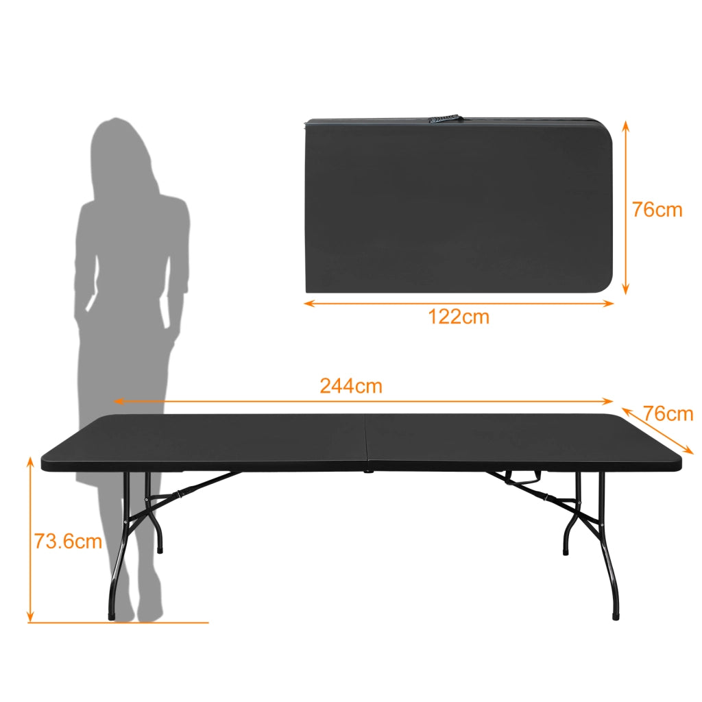 Tavolo pieghevole portatile pesante da 244cm con maniglia; tavolo pieghevole; tavolo pieghevole multifunzionale per feste picnic in campeggio dentro e fuori; capacità 135KG (nero)