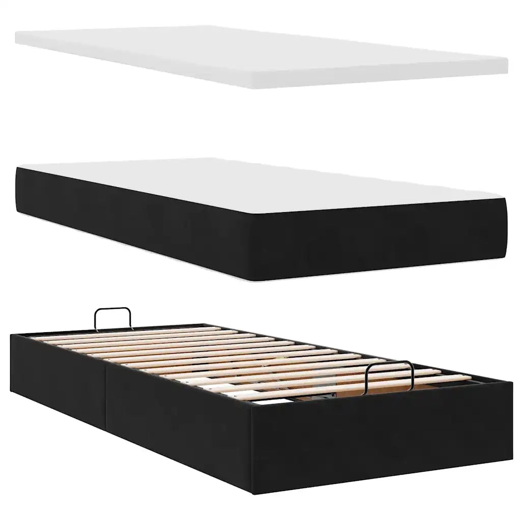 Struttura Letto Pouf con Materasso Nero 90x200 cm in Velluto 3312598
